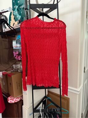 Red Lace Long-Sleeve Women's Top - Unbranded